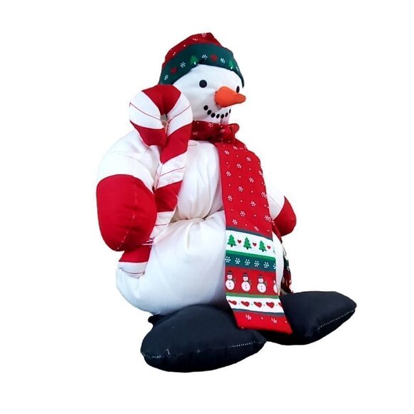 Vintage Plush Snowman Hand Made Christmas Fabric Stuffed Holiday 15" Mad… - Picture 3 of 12